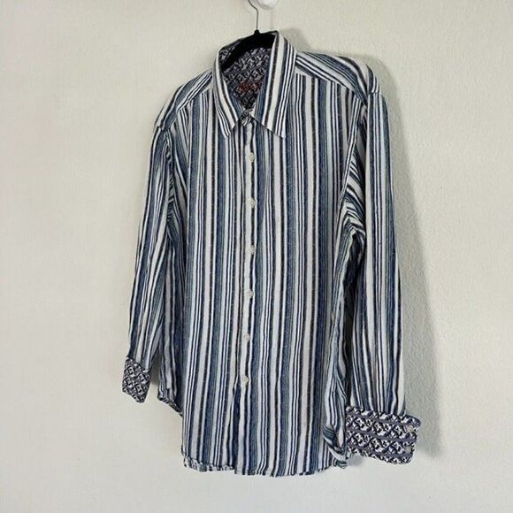 Robert Graham White Multicolored Striped Geometric Embroidered Button Up Shirt - Picture 6 of 12